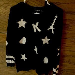 Karl Lagerfeld long sleeve black with gold sparkly hearts, stars & Eifel tower